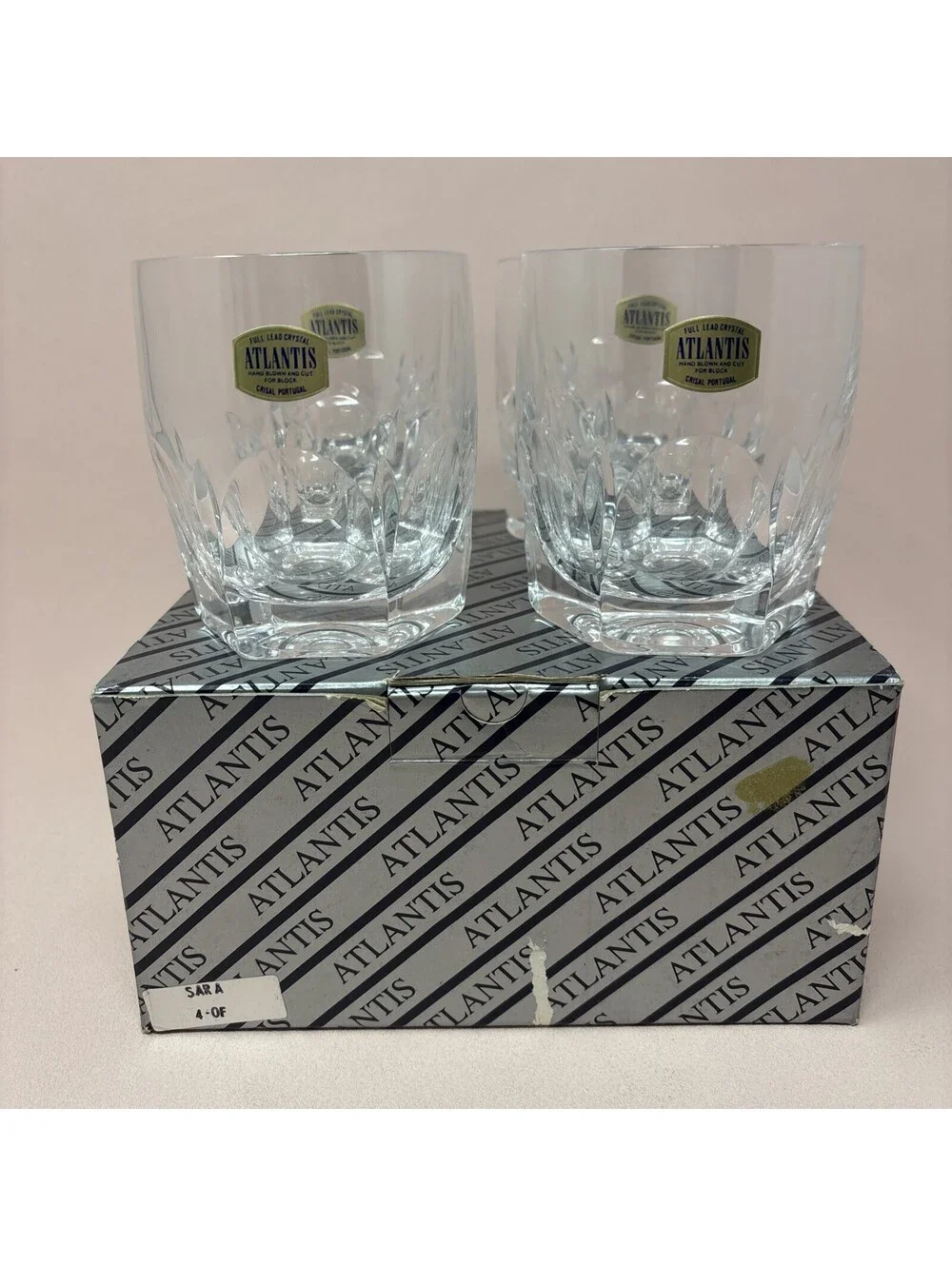 VTG Atlantis Crystal Glasses RARE Sara Old Fashioned Hand Blown Cut Set of 4 NEW